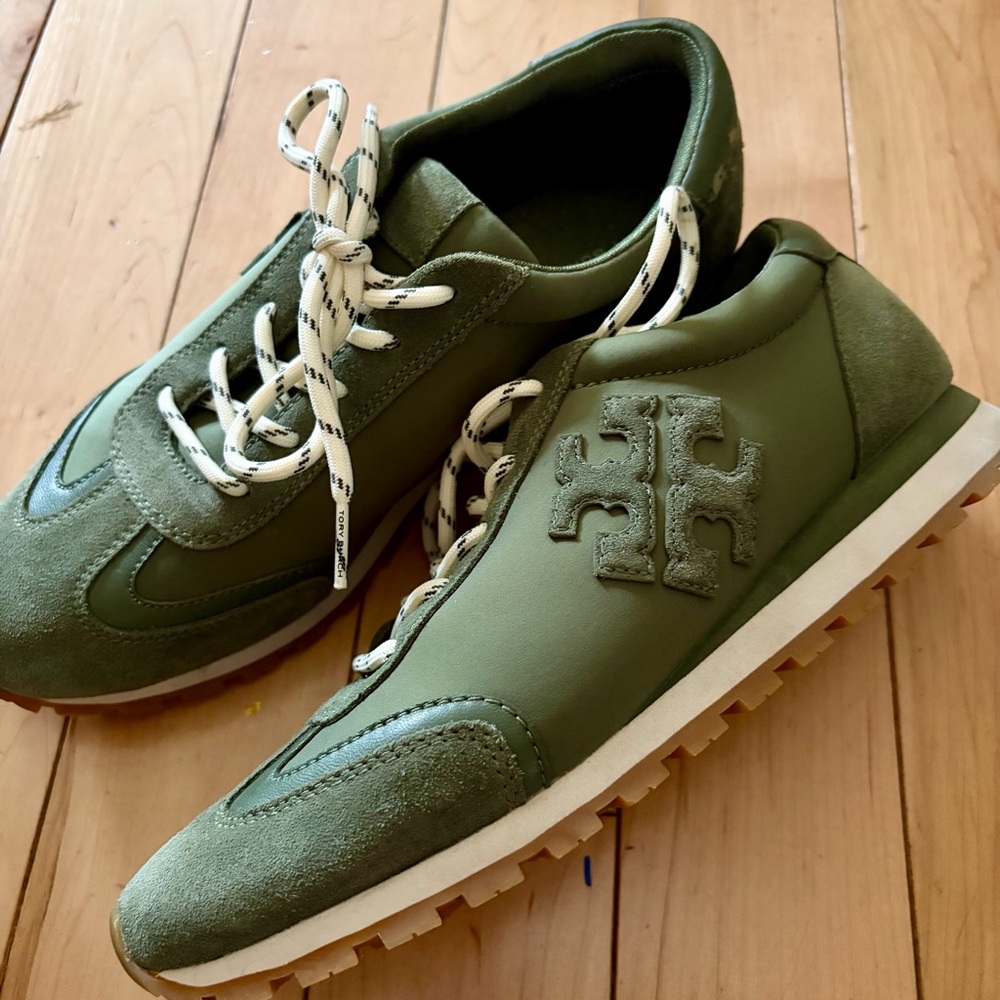 Tory Burch women’s Olive Green Suede & Leather Sneakers